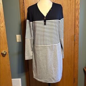 SHEIN T-shirt Dress Size Large Long Sleeve‎ soft nautical inspired casual, comfy